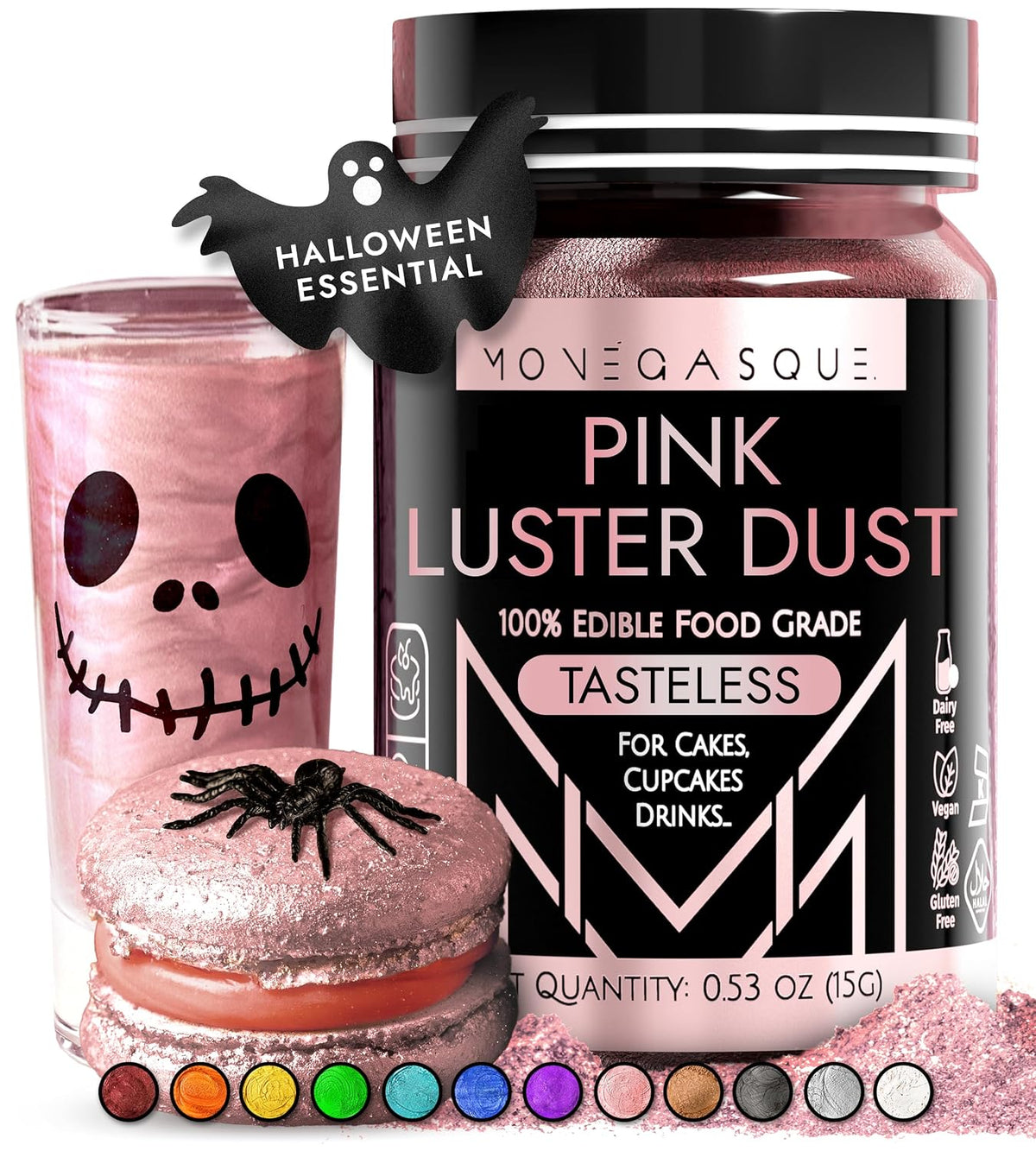 MONÉGASQUE Pink Edible Glitter for Drinks &amp; Cakes, Luster Dust, 15g