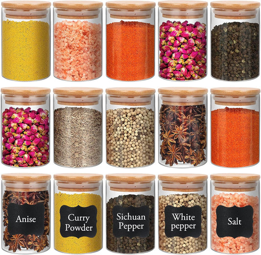 DHSBTLS 15 Pack 8 oz Glass Jars With Bamboo Lids for Kitchen, Pantry