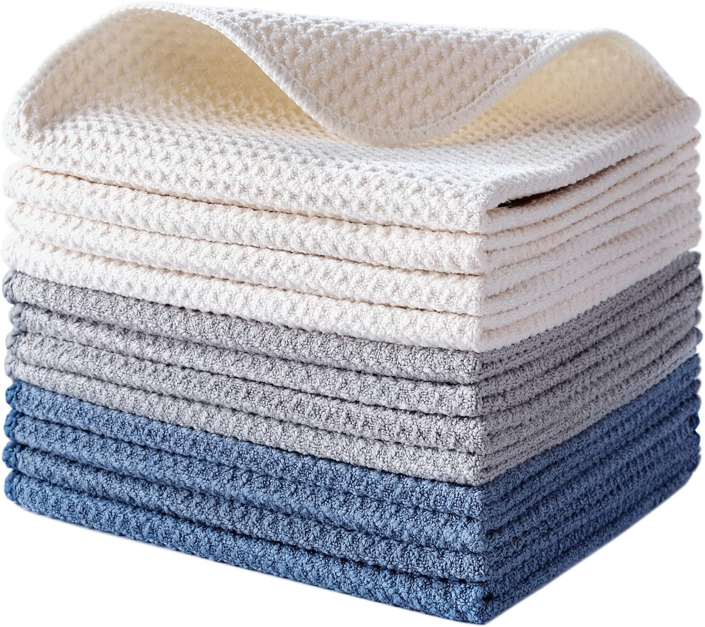 POLYTE 340 GSM Microfiber Waffle Kitchen Dish Cloth, 12x12 in, 8 Pack
