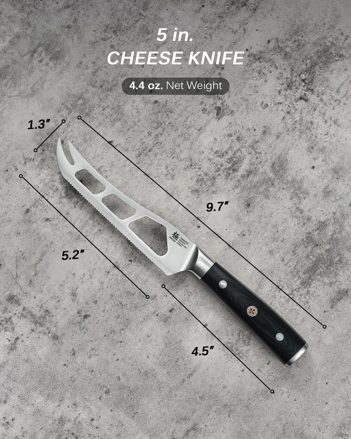 KYOKU 5" Serrated Cheese Knife - German Steel Cheese Slicer with Sheath