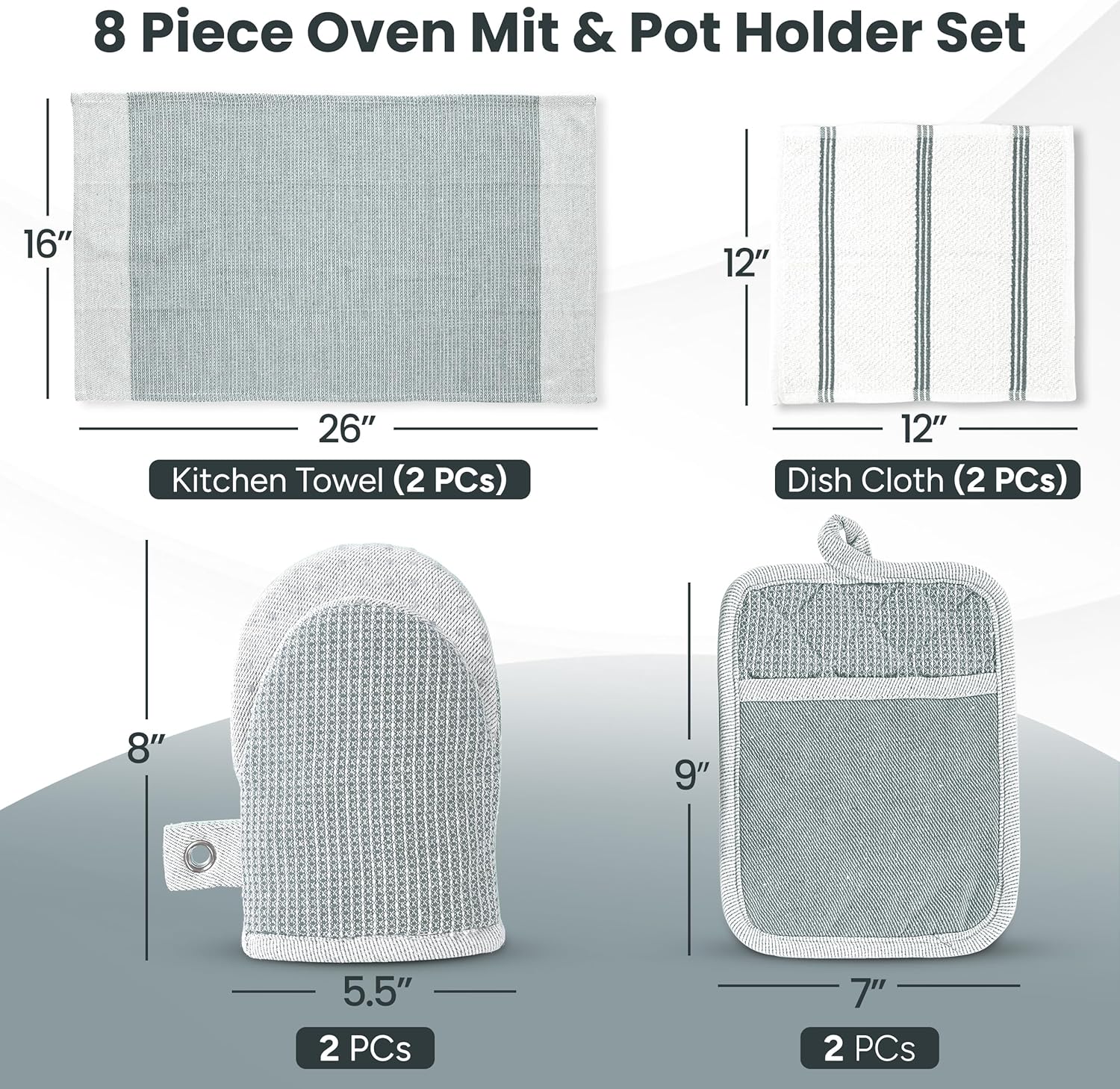 Casa Platino 8-Piece Mini Oven Mitt & Pot Holder Set – 500°F Heat Resistant with Silicone Grip, Includes 2 Kitchen Towels &