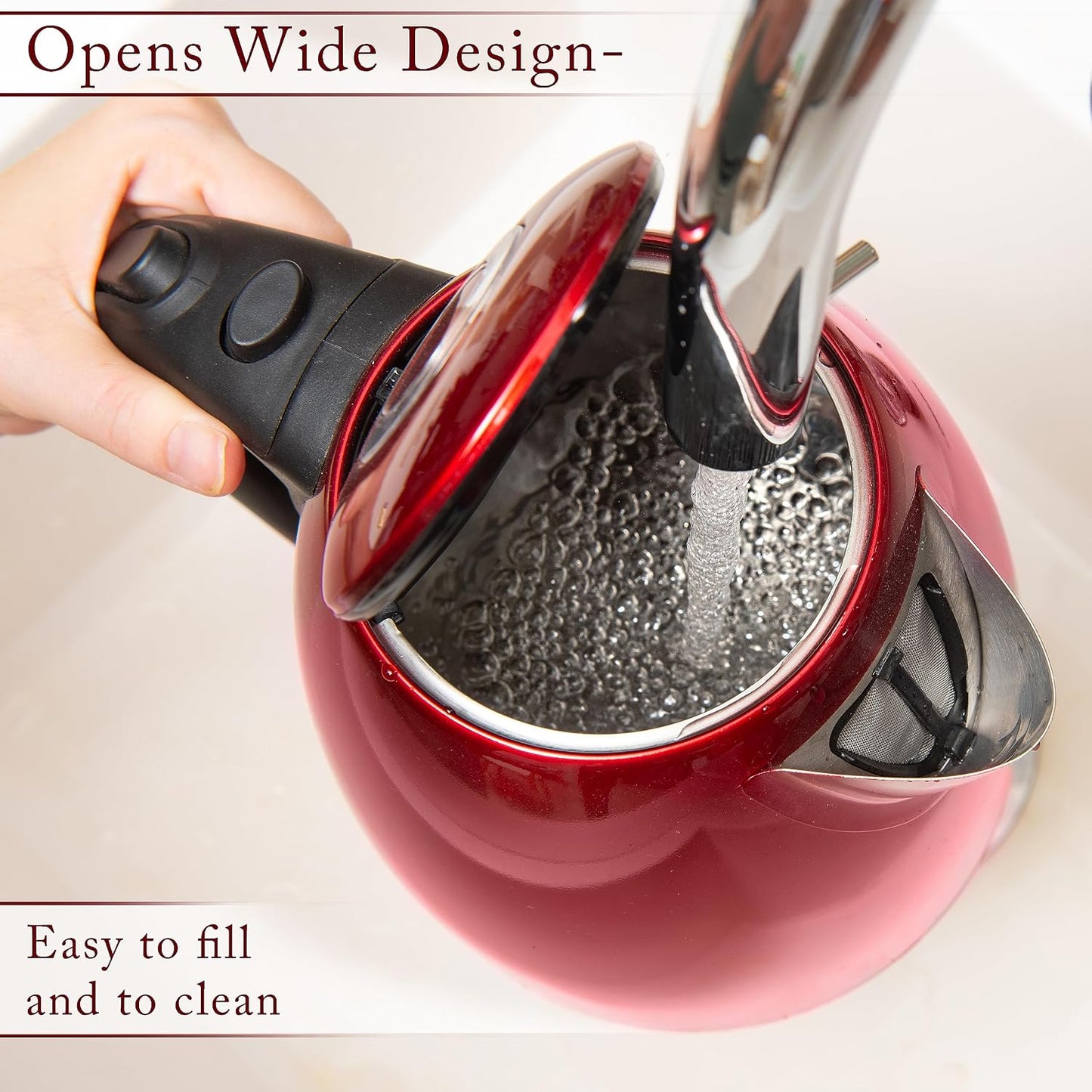 Mixpresso Red Stainless Steel Electric Kettle, 1.7L Cordless 1500W