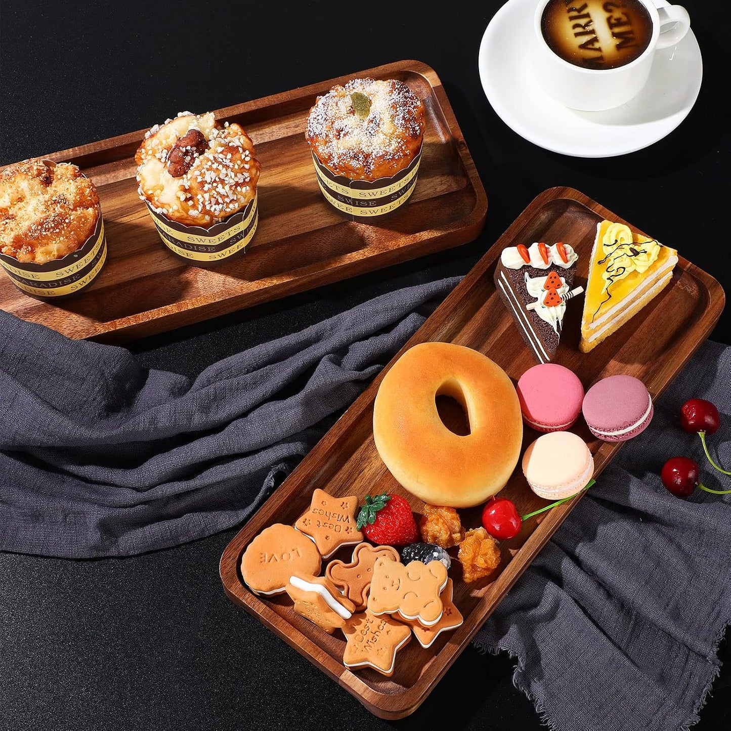 Roowest 5 Pack Solid Acacia Wood Serving Trays for Laser Engraving Rectangular Wooden Board for Food Appetizer Serving Tray Plates for Vegetables Fruit Cheese Housewarming Gifts(16 x 6.5 Inch)