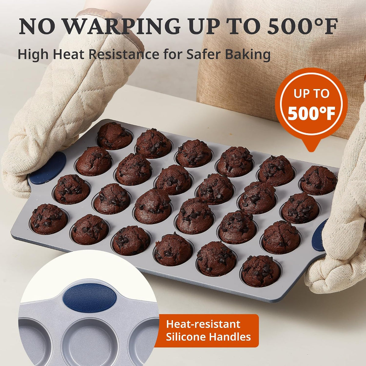 BRONYPRO 2-Pack 12 Cup and Mini 24 Cup Non Toxic Nonstick Ceramic Muffin Pan &amp; Cupcake Tin, PFOA &amp; PTFE Free, Heavy Duty Rust-Resistant Aluminized Steel, Oven Safe, Blue