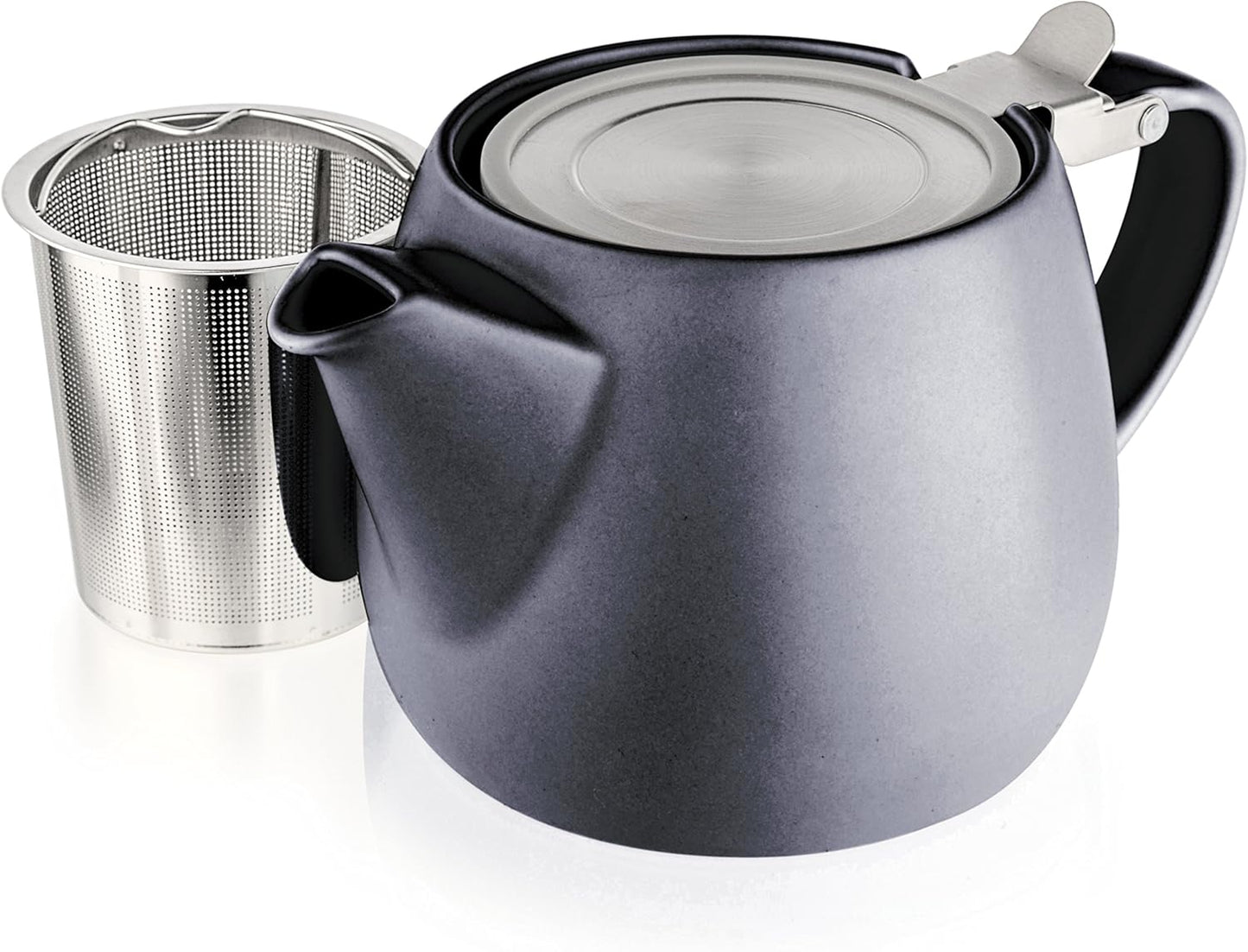 Tealyra - Pluto Porcelain Small Teapot Black - 18.2-ounce (1-2 cups) - Matte Finish - Stainless Stee