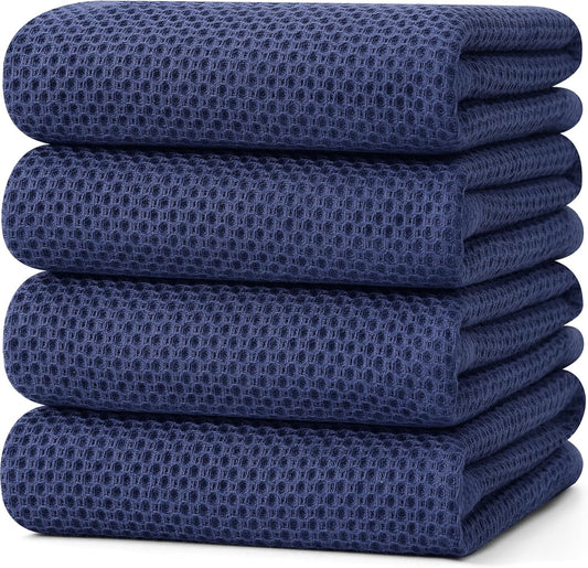 Kitinjoy 100% Cotton Waffle Weave Kitchen Towels, 4-Pack Super Soft and Absorbent Dish Towel for Drying Dishes, Kitchen Hand