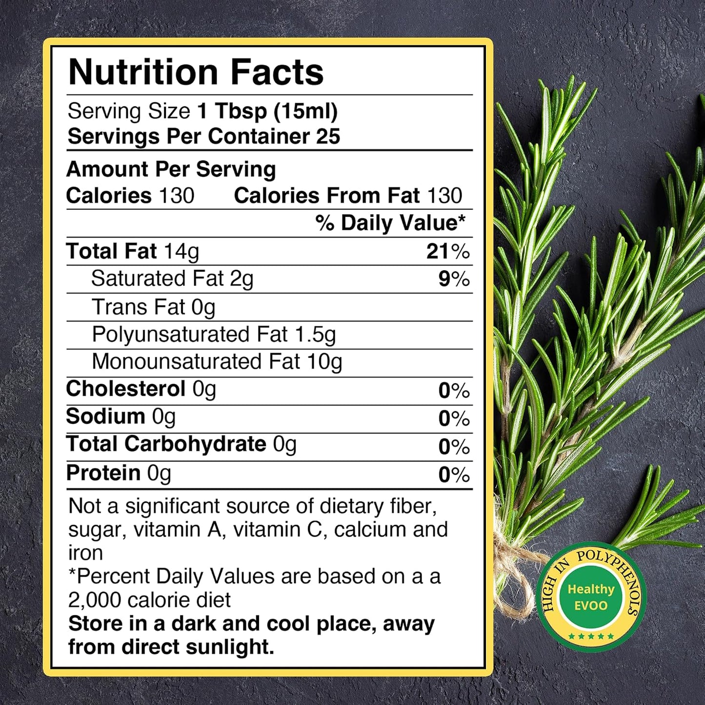 M.G. PAPPAS Rosemary Infused Olive Oil - High Polyphenol Rich Extra Virgin Olive Oil Unfiltered - Over 500mg/Kg - Cold Pressed Greek EVOO Award Winning - Rosemary Oil Cooking 12.7 Oz