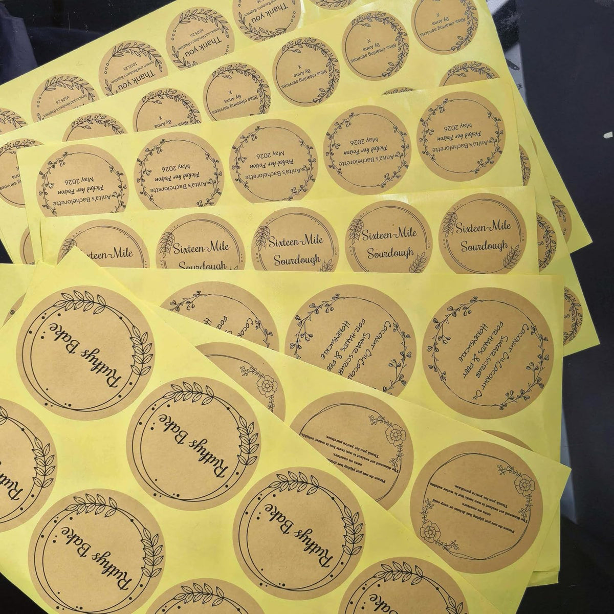 Custom Stickers Kraft Paper Labels Personalized Withe Text, Business Logo Customized Food Jars Labels Bakery Label Sticker Package Favor Canning Circle from 20pcs to 100pcs (Style 1)