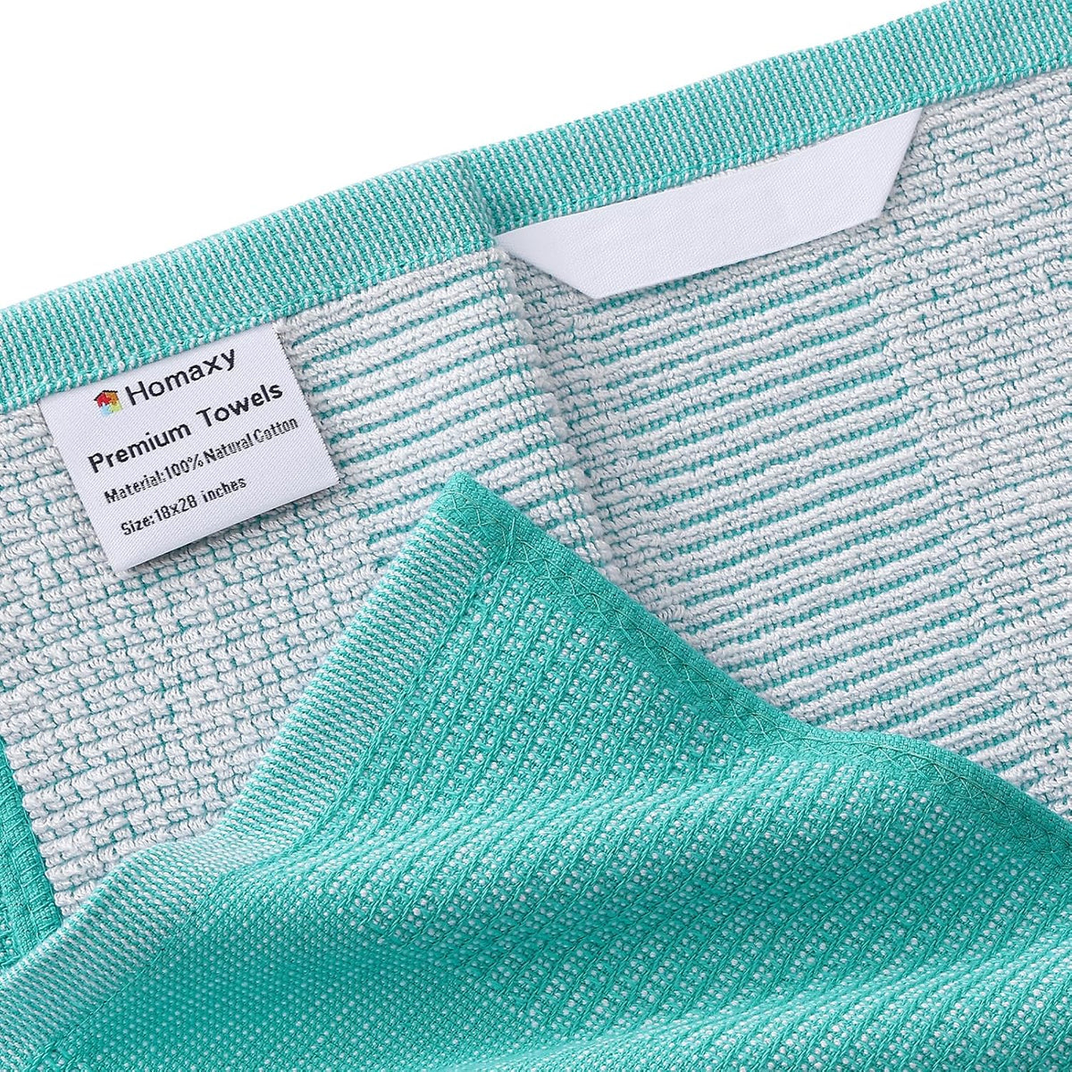 Homaxy Premium Kitchen Towels(18”x 28”, 8 Pack), Large Cotton Kitchen Hand Towels, Flat and Terry Dish Towels, 380 GSM Highly Absorbent Tea Towel Set with Hanging Loop, Teal