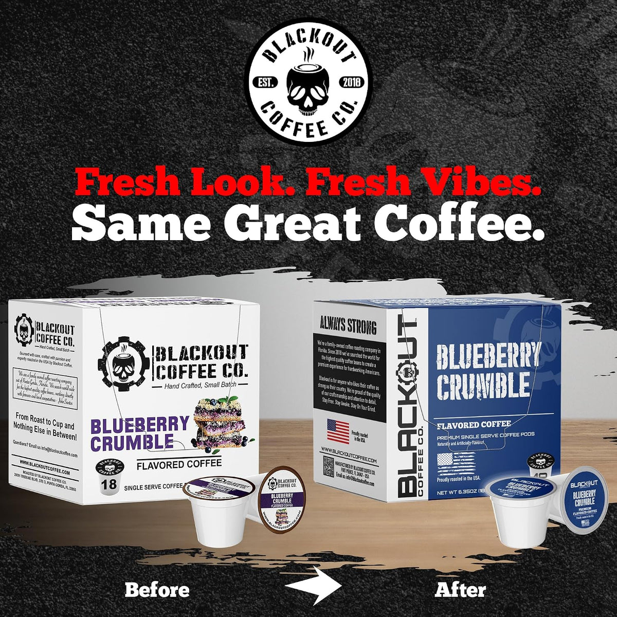 Blackout Coffee Blueberry Crumble Coffee Pods, Medium Roast, 18 Count