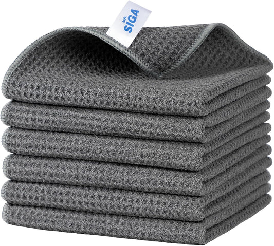 MR.SIGA Waffle Pattern Cleaning Cloths, Reusable Absorbent Microfiber Cleaning Cloths, Lint Free Microfiber Kitchen Towels,