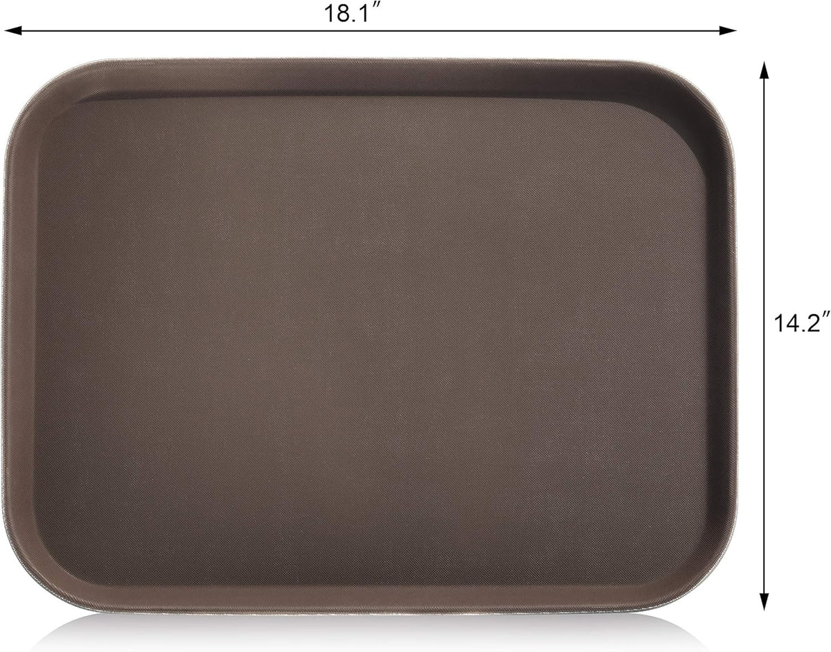 New Star Foodservice Restaurant Grade Non-Slip Tray, Plastic, Rubber Lined, Rectangular (Brown, 14-Inch x 18-Inch)