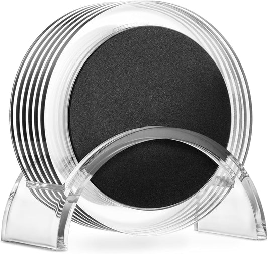 Acrylic Drink Coasters Set of 6 | Premium Stylish Black 4 Inch Coaster Set for Tabletop, Coffee Table Protection | Coasters