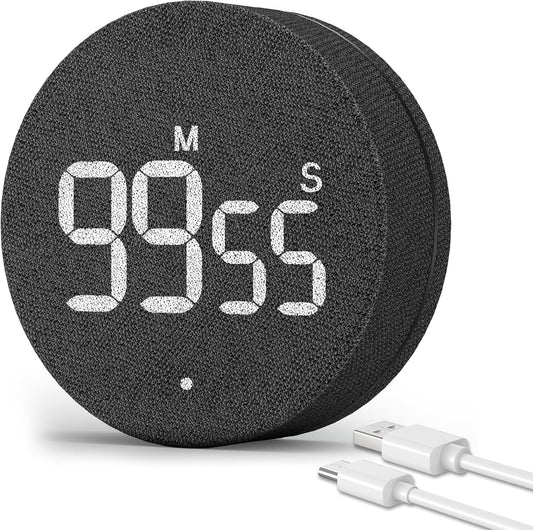 AVINIA Desk Timer for Productivity Magnetic Digital Kitchen Timer Rechargeable Fabric Mesh Cover 99 Mins Countdown/Count Up