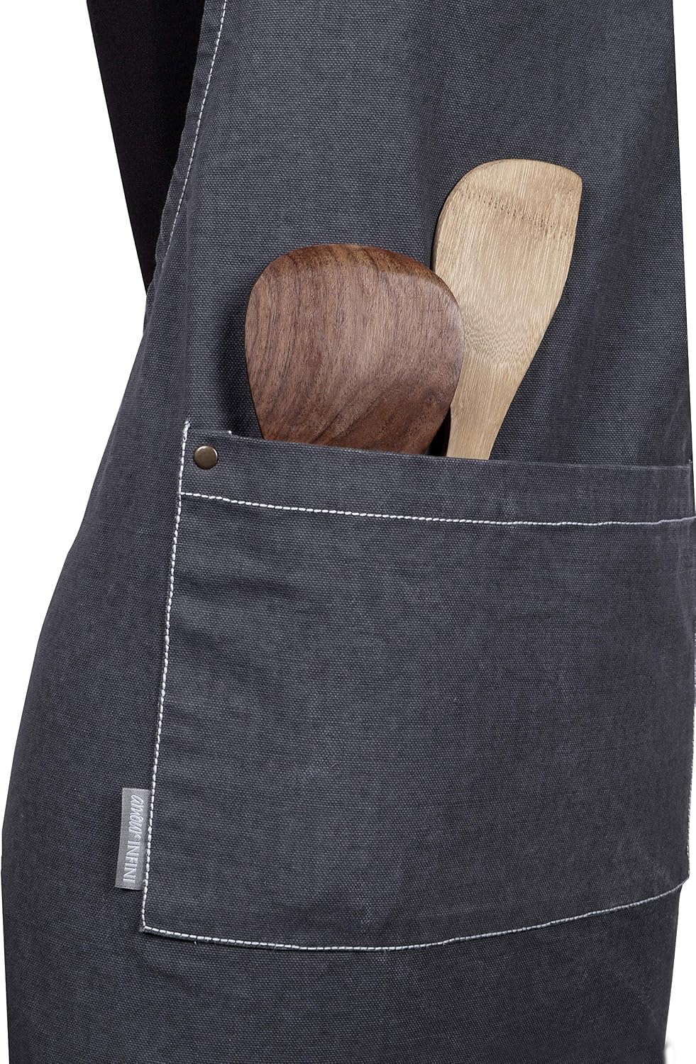Cotton Solid Aprons for Women with Pocket, Adjustable Strap and Waist Ties Washed Chef Aprons for Cooking, Baking and Gardening (27.5 x 33 Inches - Gray)