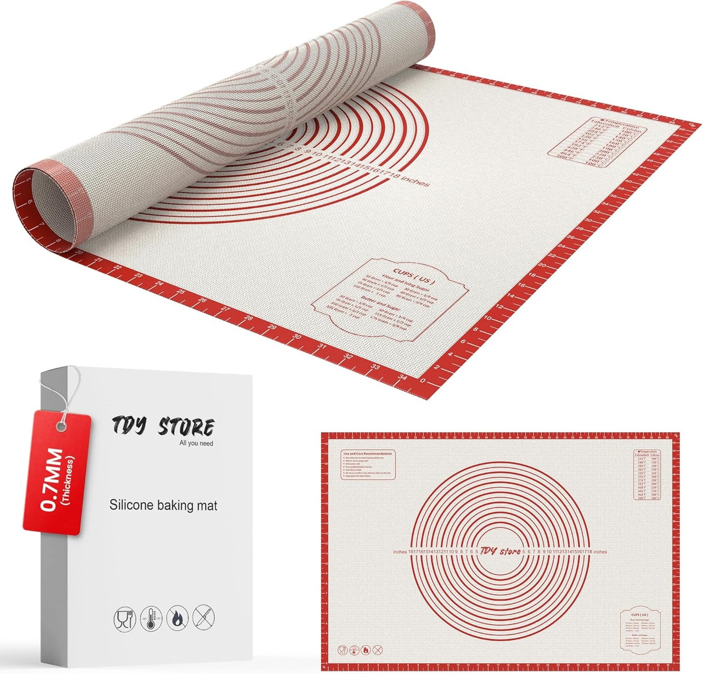36 * 24 inches Red, Non-Slip Silicone Baking Sheets - Baking Mat with 0.7mm Thickness - Non-Stick Pa