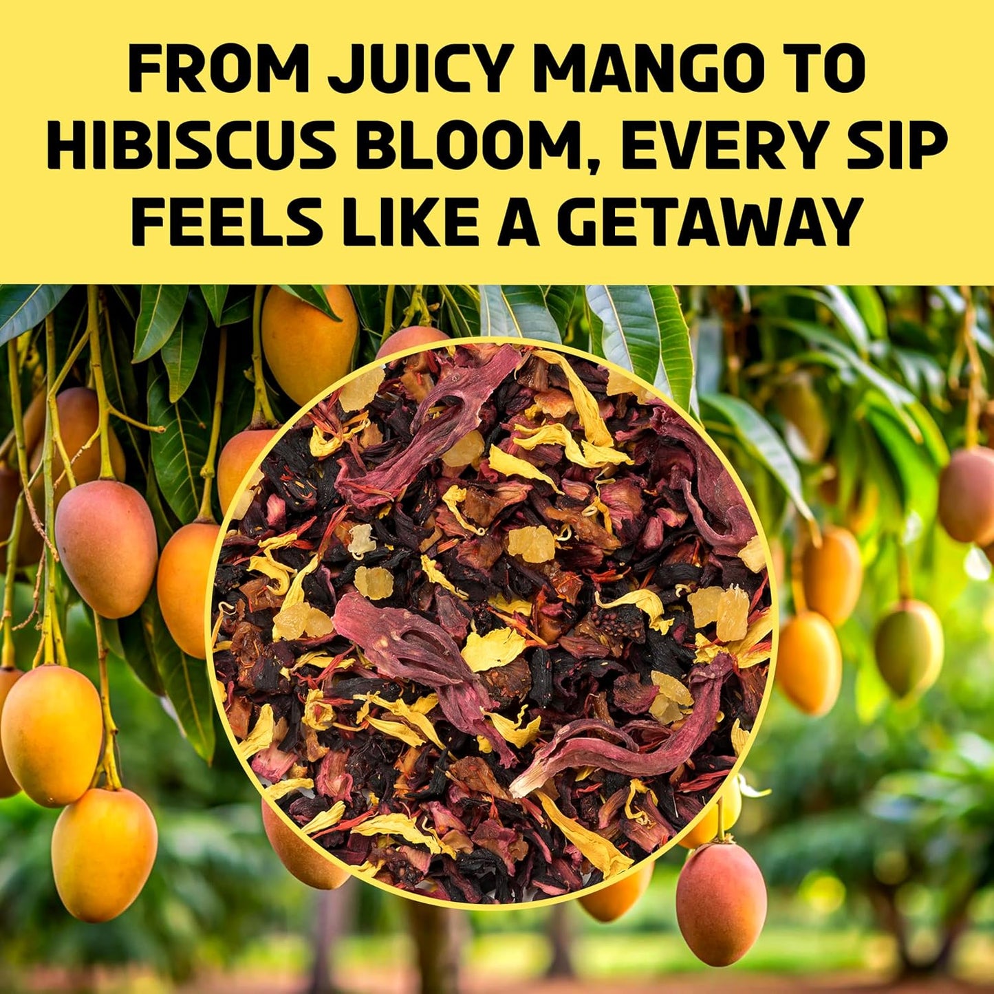 BREWIX, Mango Marvel Herbal Loose Leaf Tea (50+ Cups, 3.53oz/100g) | Caffeine-Free Fruit Tea with Hibiscus, Mango, Pineapple &amp; Strawberry | Antioxidant-Rich Tropical Tea, Hot or Iced, Resealable