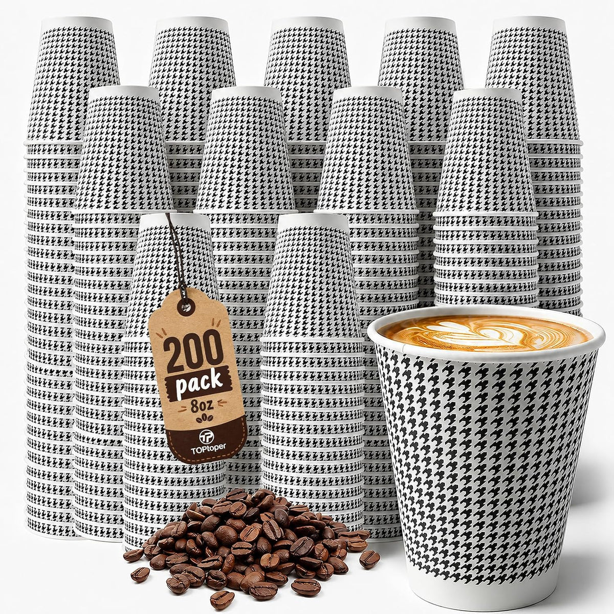TOPtoper 8 oz Coffee Cups 200 Pack【WITHOUT LIDS】 Insulated Corrugated Disposable Paper Cups To Go, Double Wall Paper Hot Cups Bulk for Hot Beverage or Cold Drinks