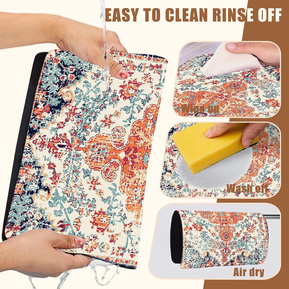 Persian Vintage Boho Carpet Coffee Mat Dish Drying Mat for Kitchen Counter Absorbent Hide Stain Rubber Backed Coffee Bar Accessories Fit Under Espresso Machine Dish Drainer 11.8 x 19.7 Inch