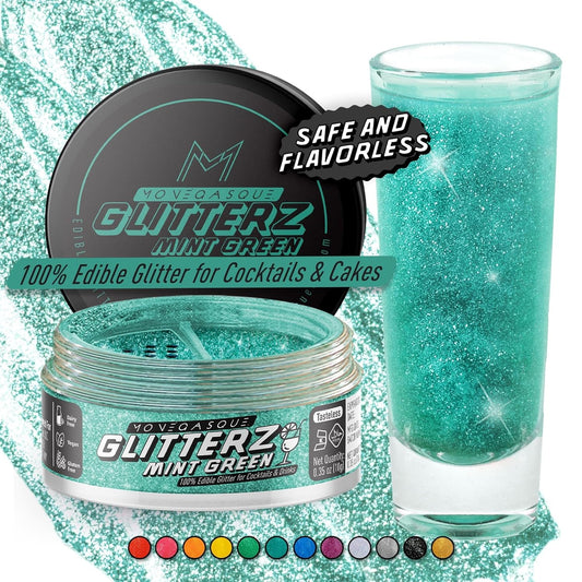 MONÉGASQUE Mint Green Edible Glitter for Drinks 10g – Edible Glitter for Cakes & Cocktails – Green Food Coloring Spray for