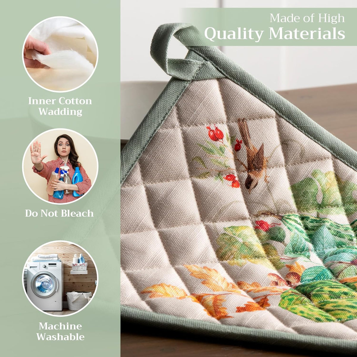 Maison d' Hermine Pot Holders 100% Cotton Heat Resistant Potholders 8" x 8" Hot Pads with Loop BBQ, Cooking, Baking, Grilling, Kitchen, Handling Hot Pans (Pack of 1, Lumina)
