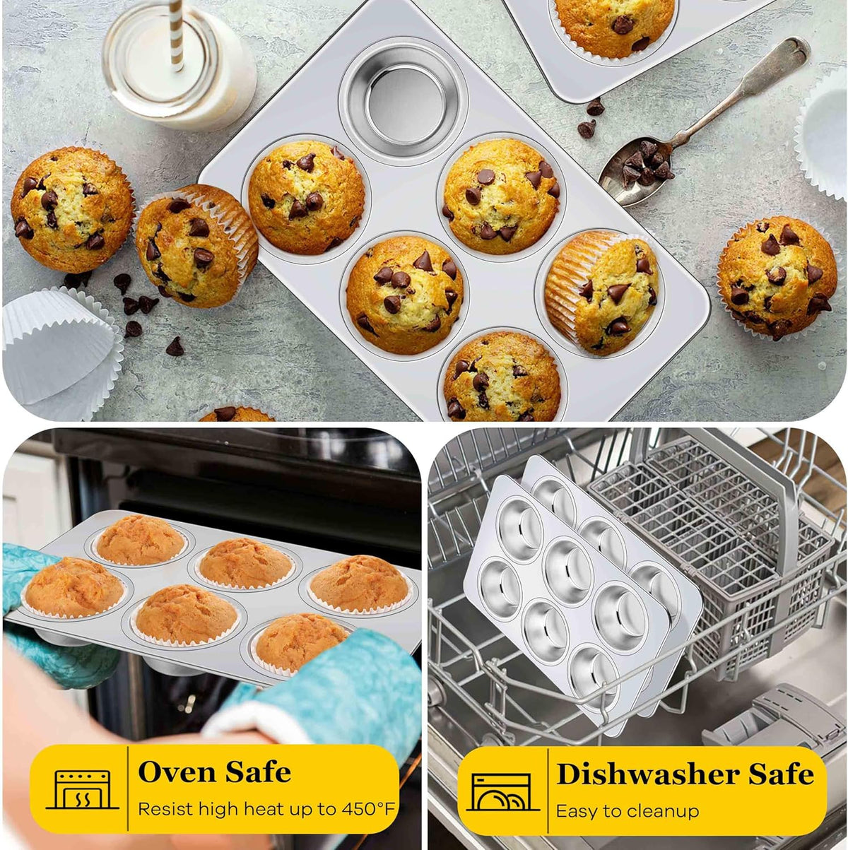 Homikit Stainless Steel Muffin Pans 6 Cups, 2 Pack Cupcake Pan Set Nonstick