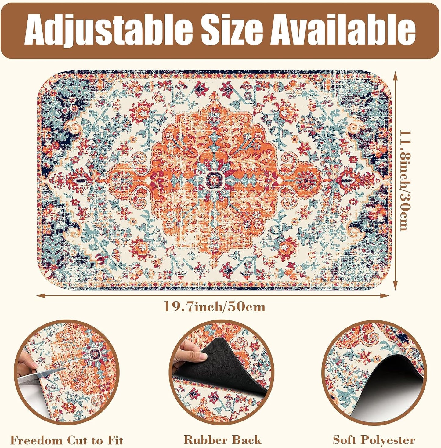 Persian Vintage Boho Carpet Coffee Mat Dish Drying Mat for Kitchen Counter Absorbent Hide Stain Rubber Backed Coffee Bar Accessories Fit Under Espresso Machine Dish Drainer 11.8 x 19.7 Inch