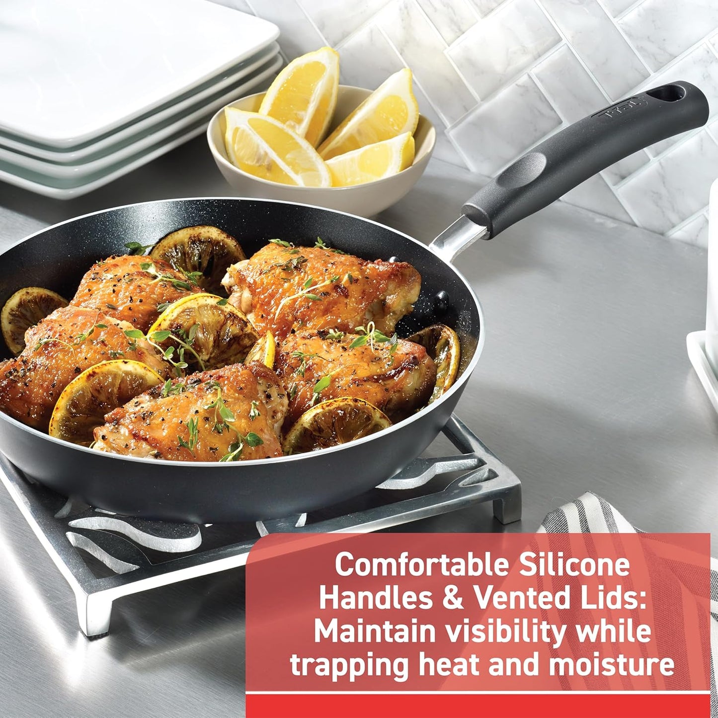 T-Fal Signature Nonstick Pots and Pans Set 12 Piece, Oven Broiler Safe 350F, Kitchen Cookware Set w/Fry Pans, Saucepans