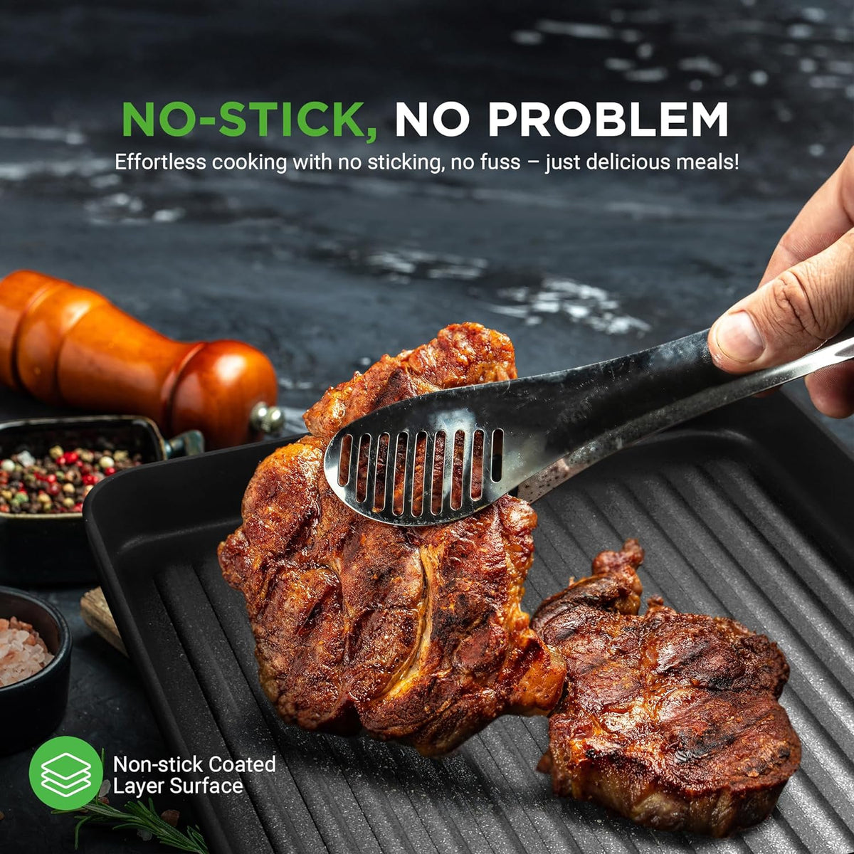 NutriChef Anodized Non-Stick Grill - Dishwasher Safe Nonstick Grill Pan Heavy Gauge Aluminum Body with Hard Anodized Surface for Even Heating, Max Temperature: 500° Fahrenheit (260° Celsius)