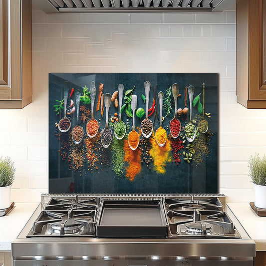 DAIFURONGE Spice Tempered Glass Backsplash For Kitchen Behind Stove,Stove Backsplash Top Cover,Easy to Clean Glass