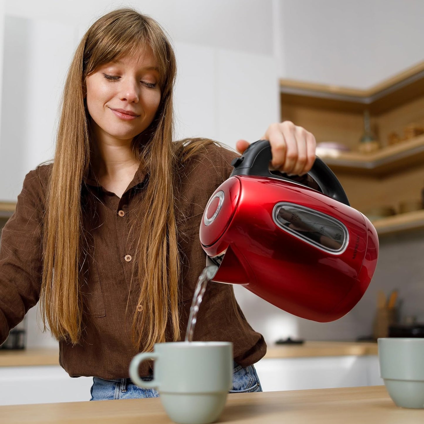 Mixpresso Red Stainless Steel Electric Kettle, 1.7L Cordless 1500W