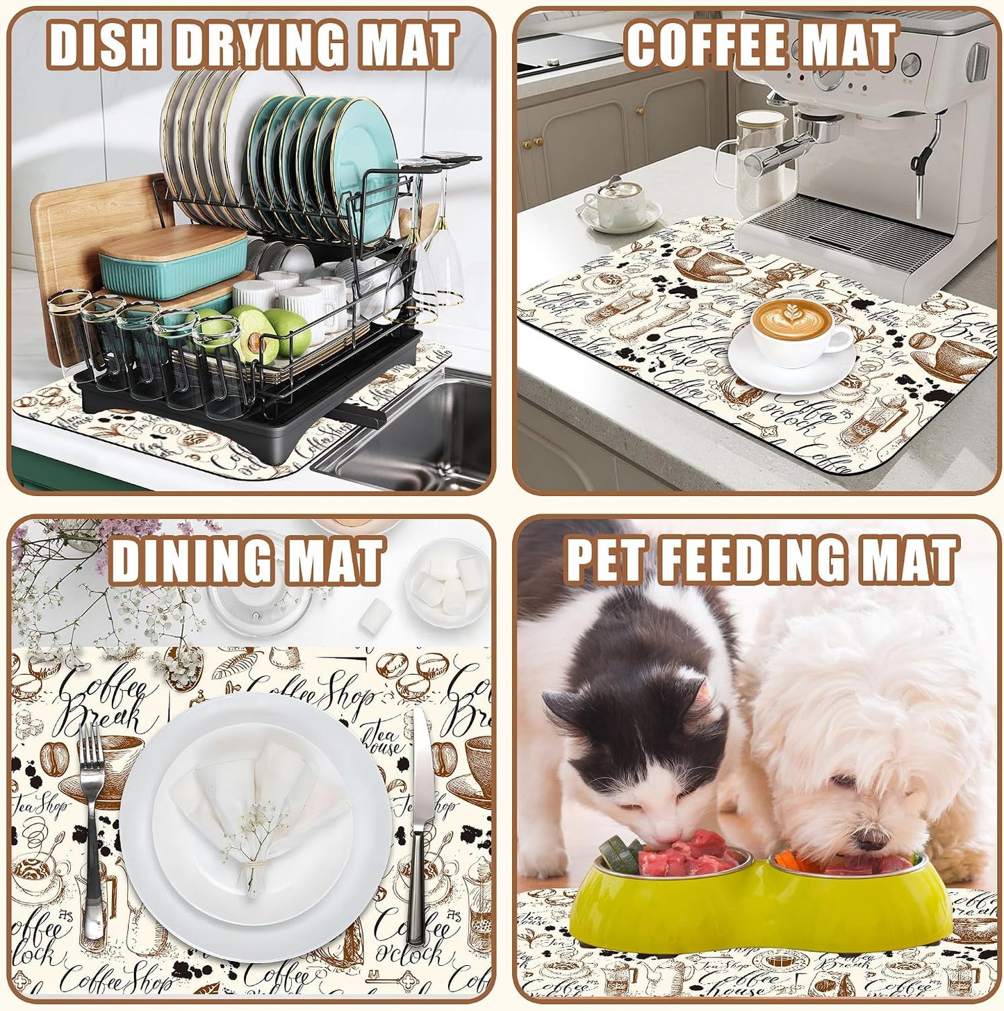 Dish Drying Mat Coffee House Coffee Bar Mat for Countertop Absorbent Rubber Backed Hide Stain Dish Drainer Rack Pad Espresso Machine Cafe Table Dining Room Decoration 15.7 x 23.6 Inch