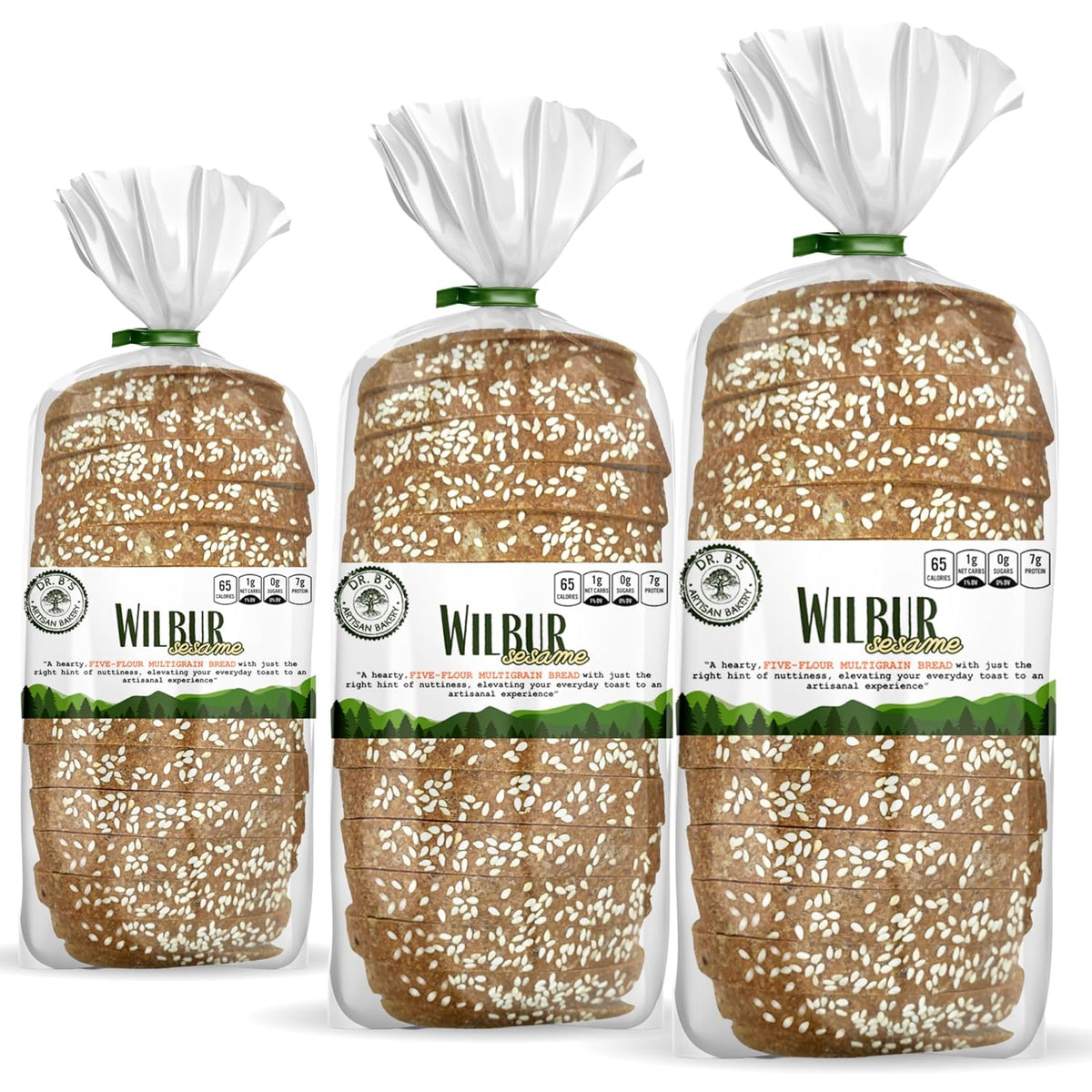 Dr. B's Wilbur Five Flour Multigrain Bread | (3 Pack (16 oz), Sesame)