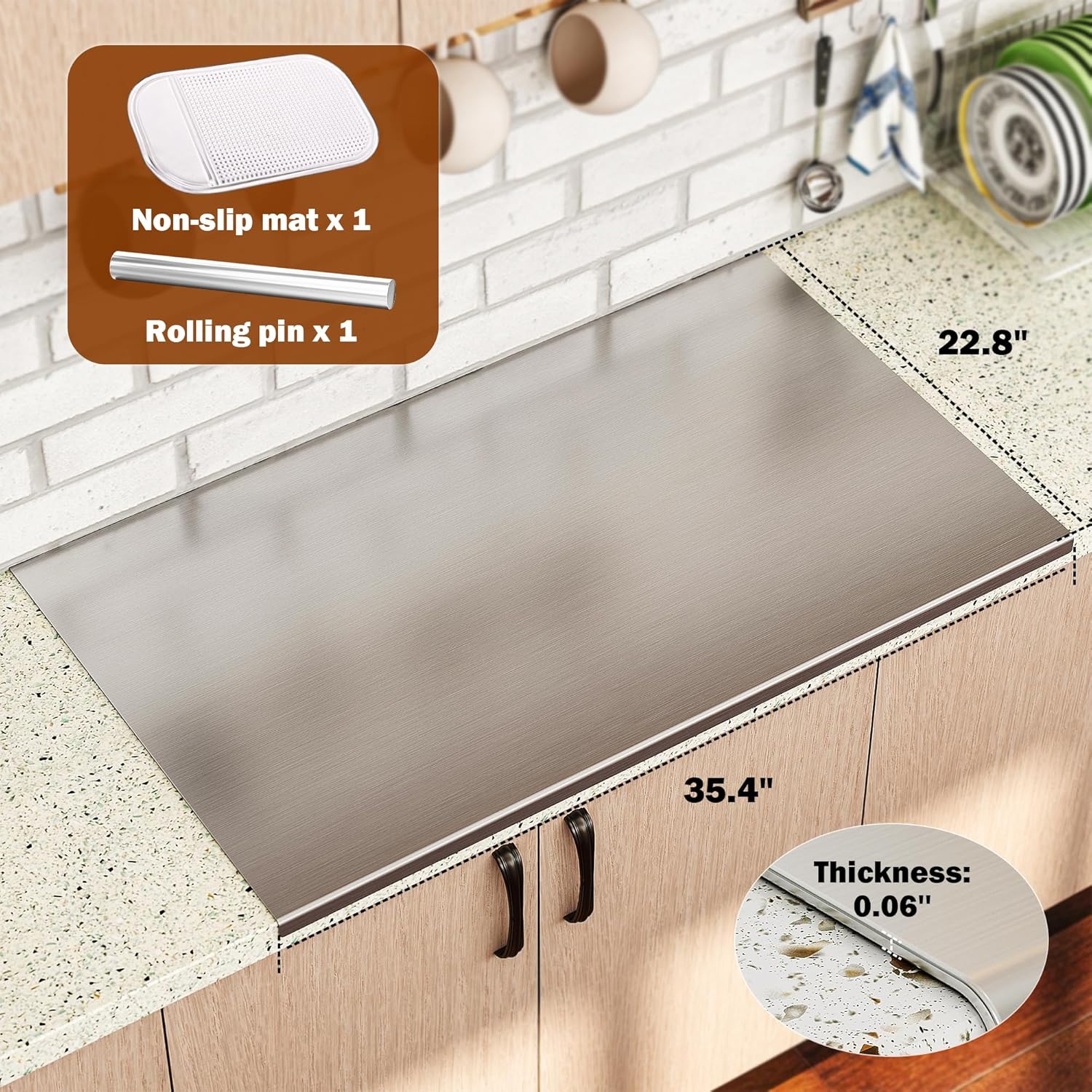 Large Cutting Board 35.4" L X 22.8" W Stainless Steel Cutting Board with Lip Metal Baking Board Non Stick Thick Board with