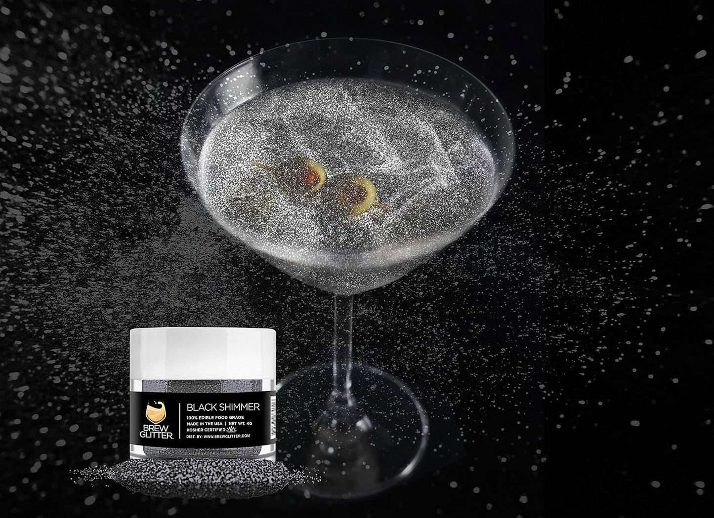 Brew Glitter - Black Shimmer (45g 1x Shaker Jar) | Edible Glitter For Drinks, Beer and Cocktail Beverages by Bakell