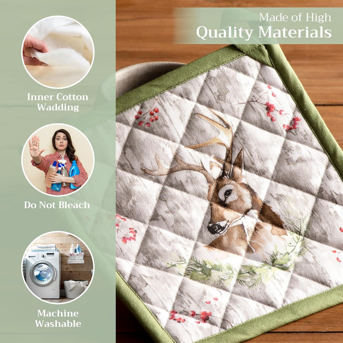 Maison d' Hermine Pot Holders 100% Cotton Heat Resistant Potholders 8" x 8" Hot Pads with Loop BBQ, Cooking, Baking, Grilling, Kitchen, Handling Hot Pans (Pack of 1, Mountain Life)