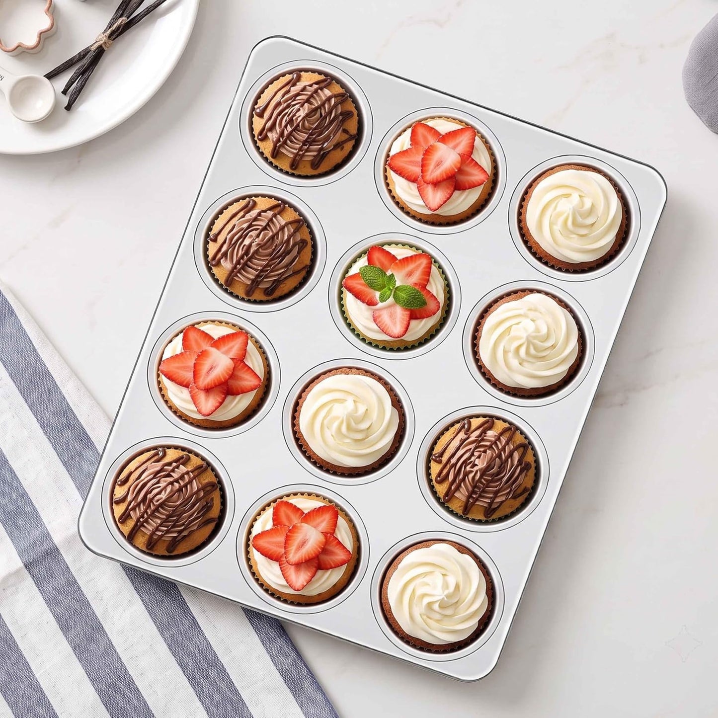 Homikit Stainless Steel Muffin Cupcake Pan 12 Cups, Non Toxic &amp; Heavy Duty | 1PC Nonstick Cupcake Baking Tins Regular Size, 13.8 x 10.4 Inch Metal Egg Bites Tray for Oven, Easy Release, Dishwasher Safe