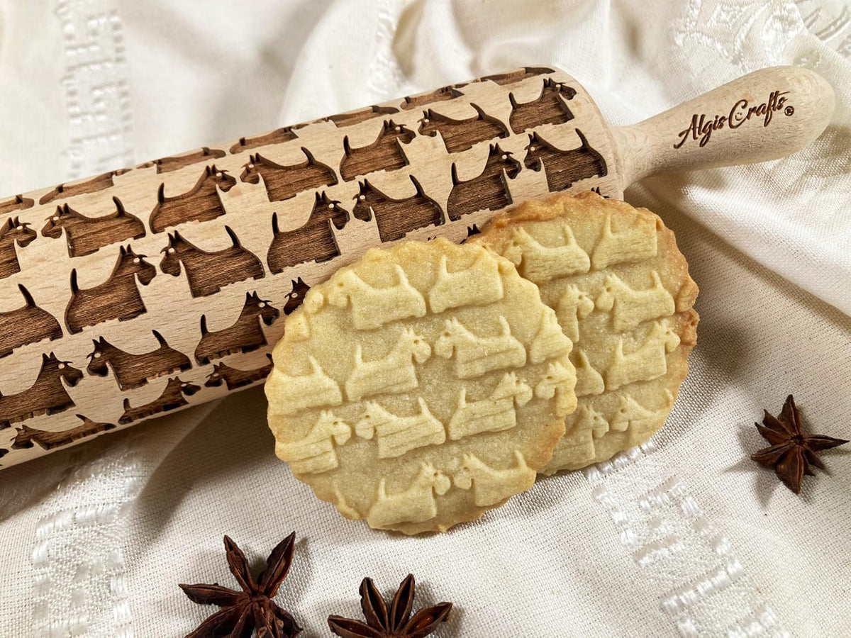 TERRIER PATTERN EMBOSSING ROLLING PIN SCOTTISH TERRIER DOG PATTERN ENGRAVED ROLLING PIN with SCOTTIE for EMBOSSED COOKIES