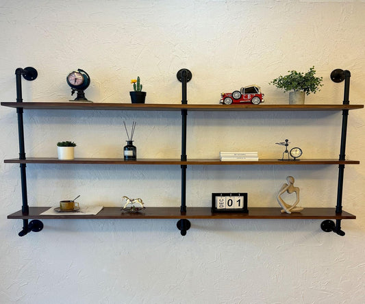 ROGMARS Industrial Pipe Wall Shelves Pipe Shelving with Real Wood Plank,70 Inches Floating Shelves for Wall Farmhouse Pipe
