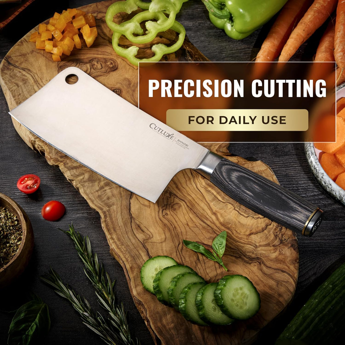 Cutluxe Meat Cleaver Knife, 7" Butcher Cleaver – Ultra Sharp Japanese Blade