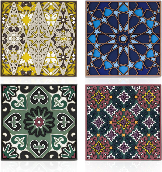 Silicone Coasters Set of 4, Protect Against Water Marks or Damage - Fit All Cups, 3.5" Inch Size, Colored Coasters
