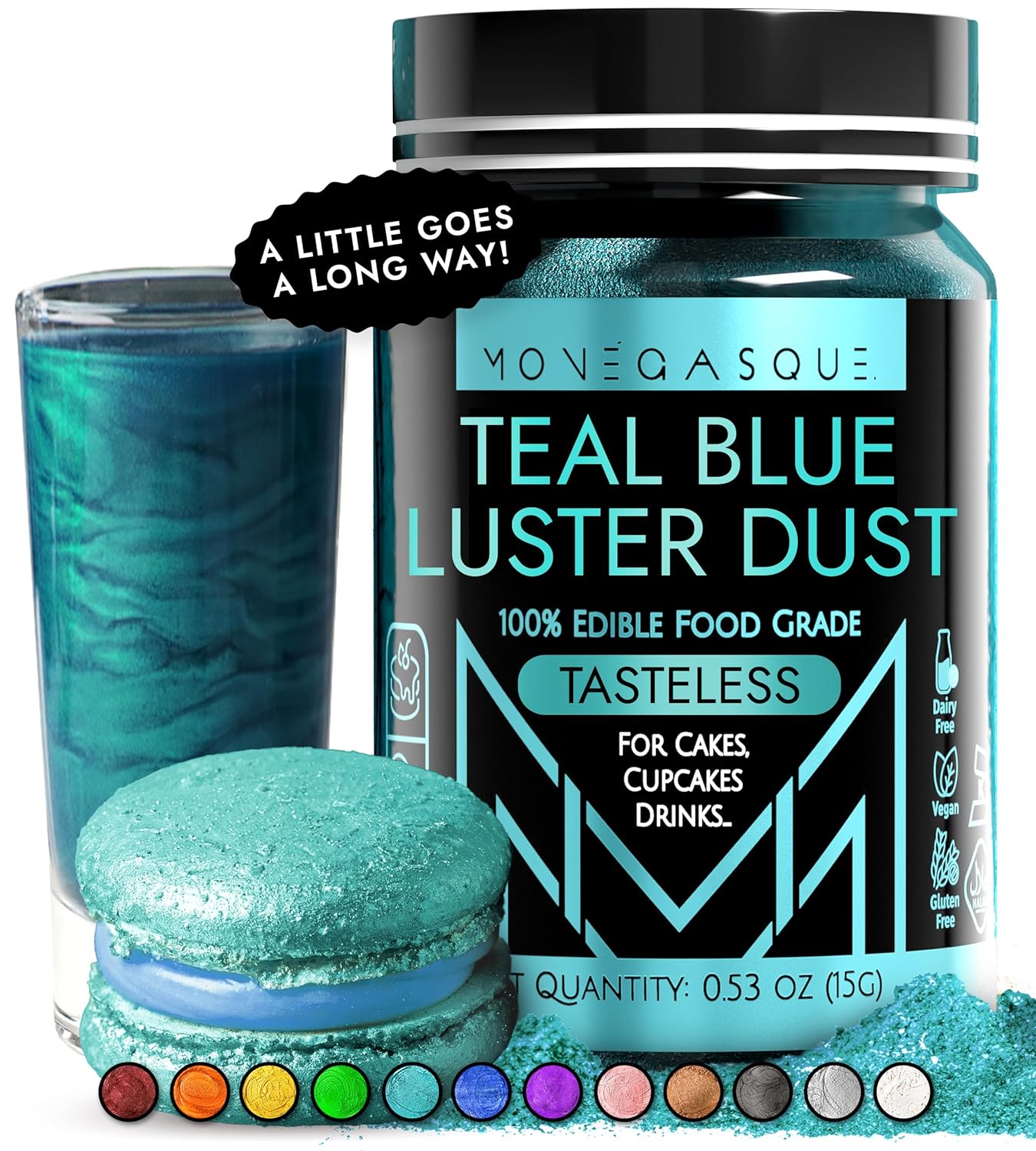 MONÉGASQUE Teal Blue Edible Glitter for Drinks 15g – Halloween Edible Glitter for Cakes & Cocktails 