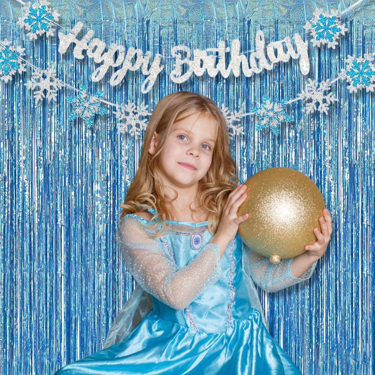 BRAVESHINE Light Blue Streamers Party Backdrop - 2 PCS Foil Fringe Curtains