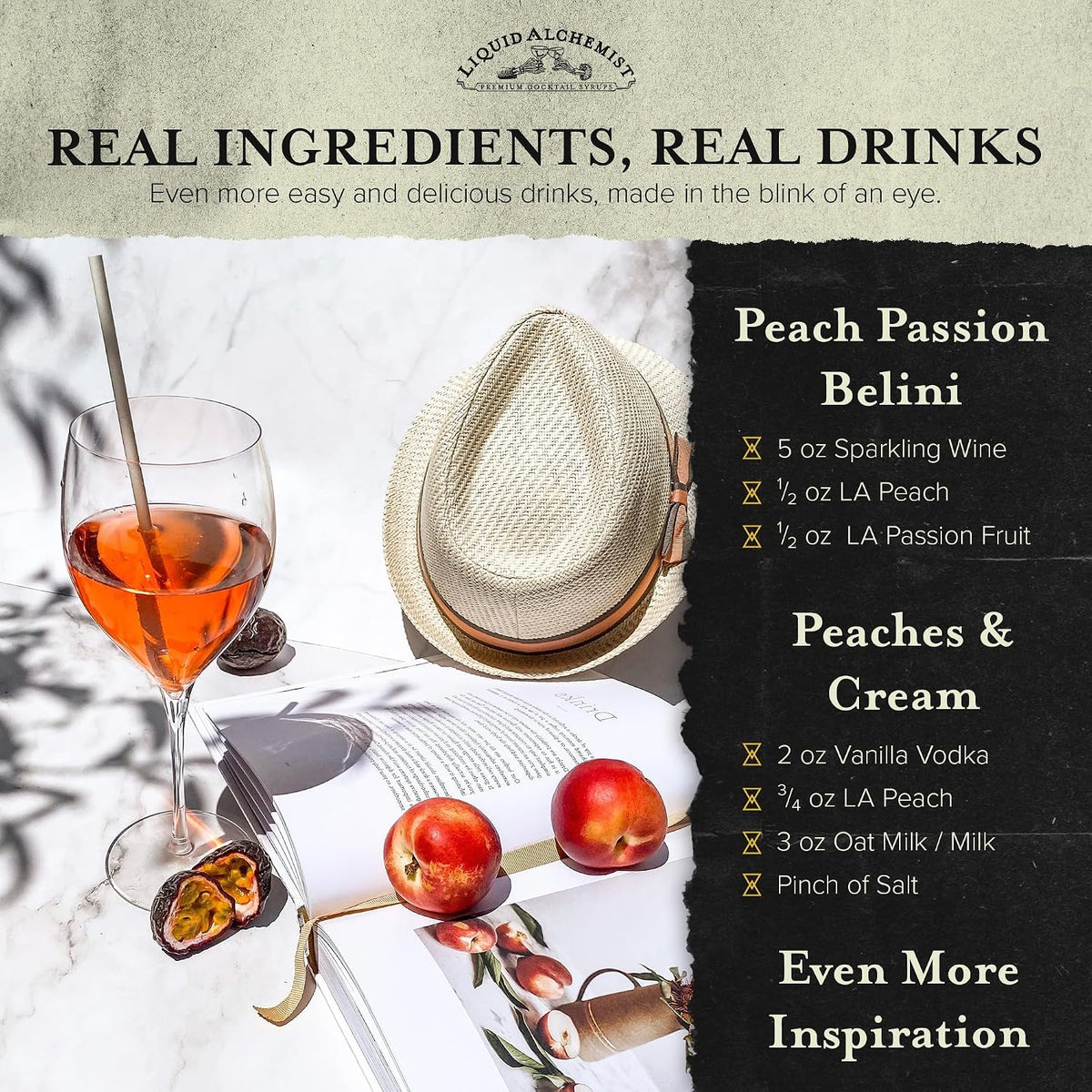 Liquid Alchemist Peach Syrup for Cocktails | Real Ingredients Make our Peach Syrup for Drinks a Perfect Bellini Mix | Small Batch, Non-GMO &amp; Vegan | 12.7 oz Drink Mixer, Pack of 1