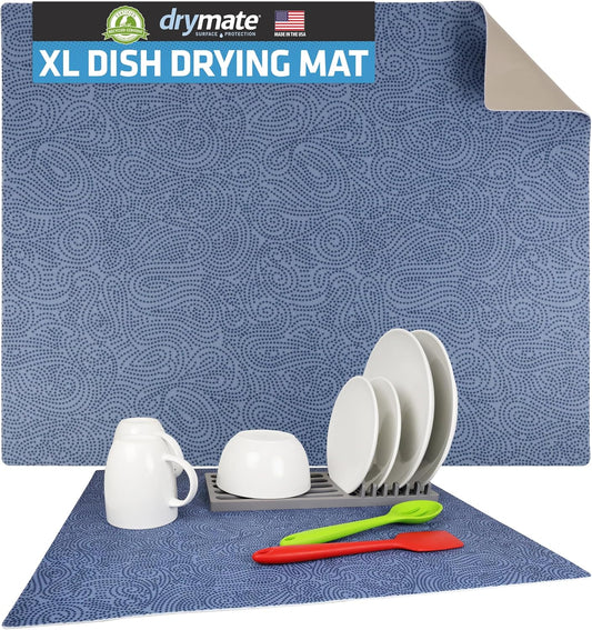 Drymate XL Dish Drying Mat, Oversized (19”x24”), Low-Profile, Super Absorbent, Quick Dry Fabric, Waterproof &