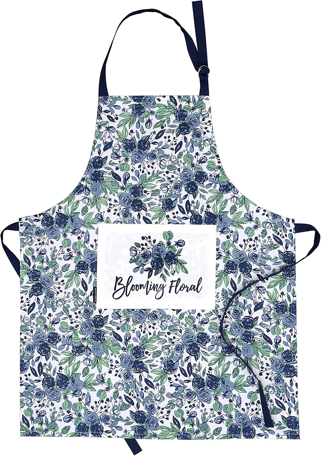 Cotton Aprons for Women with Pocket, Adjustable Strap &amp; Waist Ties - Washable Aprons for Baking, Cooking, Gardening (27.5 x 33 Inches - Blooming Floral)