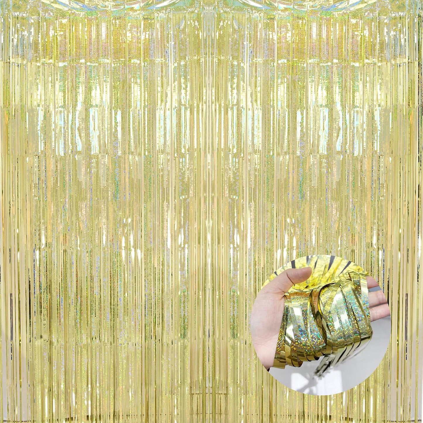 BRAVESHINE Tinsel Fringe Backdrop Gold Party Decorations 2 Pack