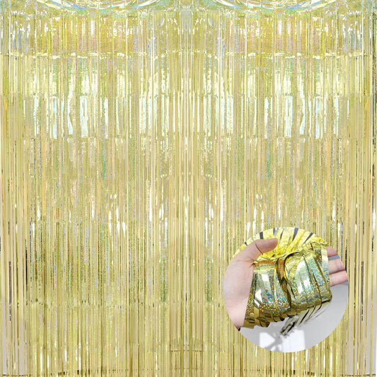 BRAVESHINE Tinsel Fringe Backdrop Gold Party Decorations 2 Pack