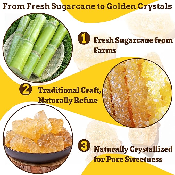16oz Yellow Rock Sugar Crystals - 100% Natural Made from Cane Sugar, Medium-Sized Rock Sugar Crystals for Pho, Tea, Coffee, Cake, 黄冰糖