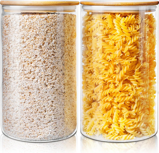 Extra Large Glass Flour and Sugar Storage Containers with Airtight Lids,132 floz x2 [Set of 2] Big Glass Jars with Bamboo Lids, Air Tight Food Storage Jars for Cereal, Pasta, Rice, Coffee
